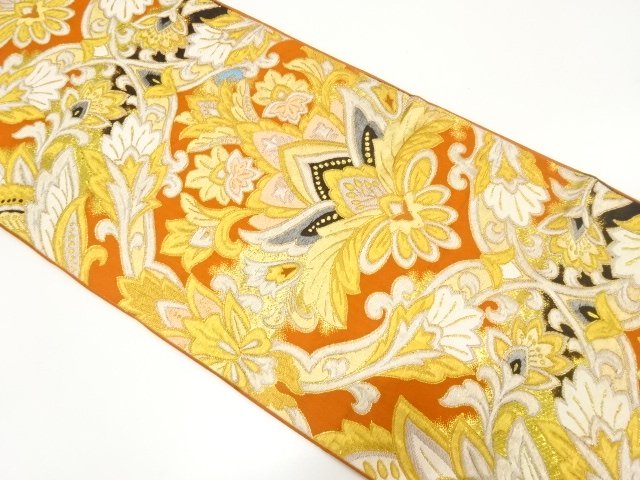JAPANESE KIMONO / ANTIQUE FUKURO OBI / WOVEN FLORAL SARASA